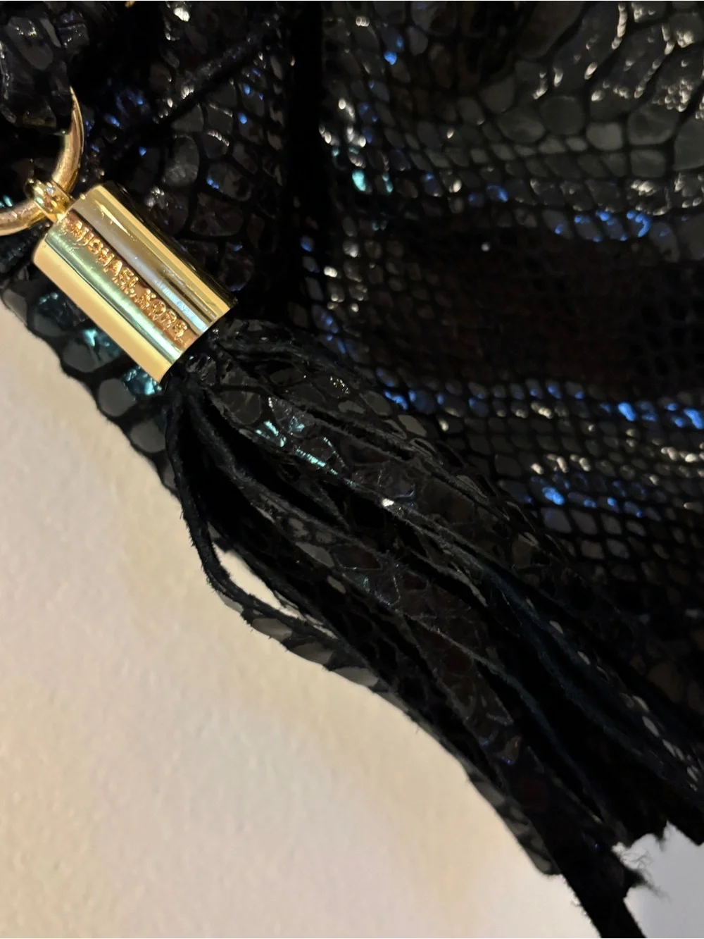 Michael Kors python-embossed black patent crossbody bag with gold hardware